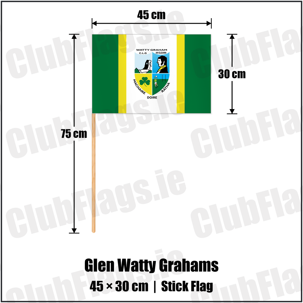 Glen Watty Grahams 30cm x 45cm Stick Flag with the club crest and colours, Derry GAA - ClubFlags.ie