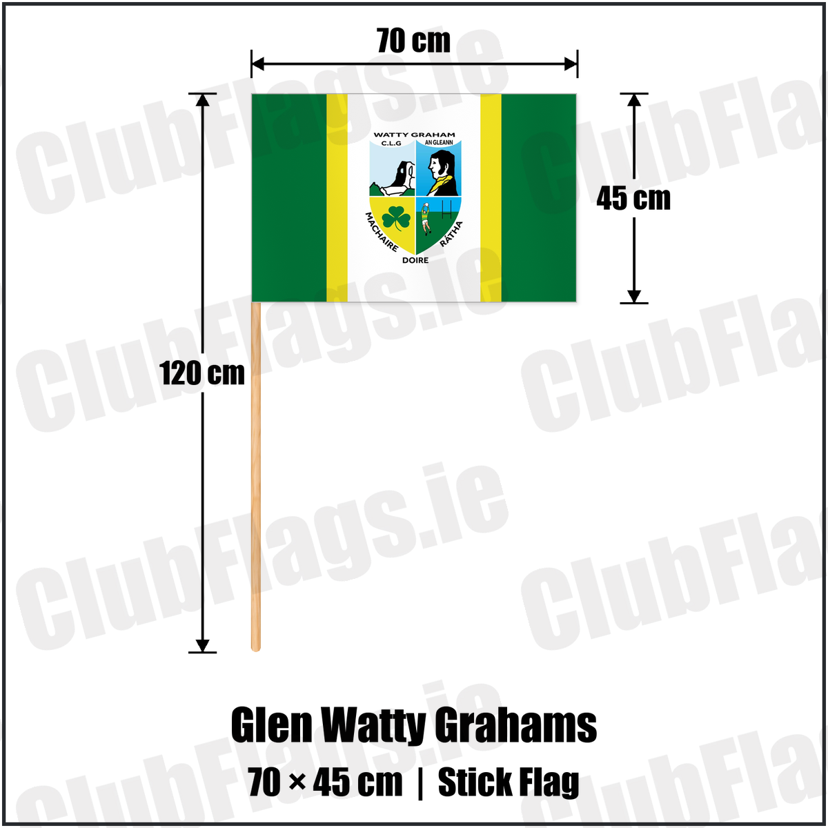 Glen Watty Grahams 45cm x 70cm Stick Flag with the club crest and colours, Derry GAA - ClubFlags.ie