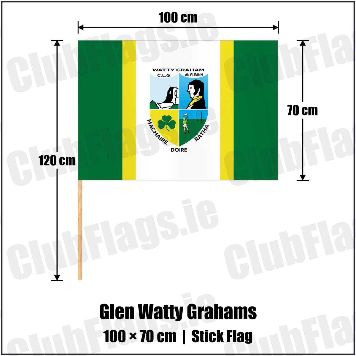 Glen Watty Grahams 70cm x 100cm Stick Flag with the club crest and colours, Derry GAA - ClubFlags.ie
