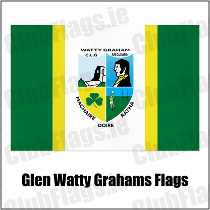 Glen Watty Grahams Flags with the club crest and colours, Derry GAA - ClubFlags.ie