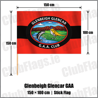 Glenbeigh Glencar GAA 100cm x 150cm Stick Flag with the verified club crest and colours, Kerry GAA - ClubFlags.ie