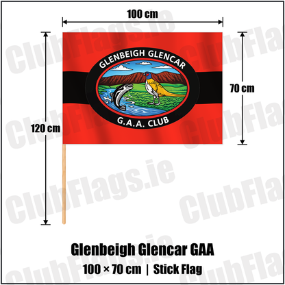 Glenbeigh Glencar GAA 70cm x 100cm Stick Flag with the verified club crest and colours, Kerry GAA - ClubFlags.ie