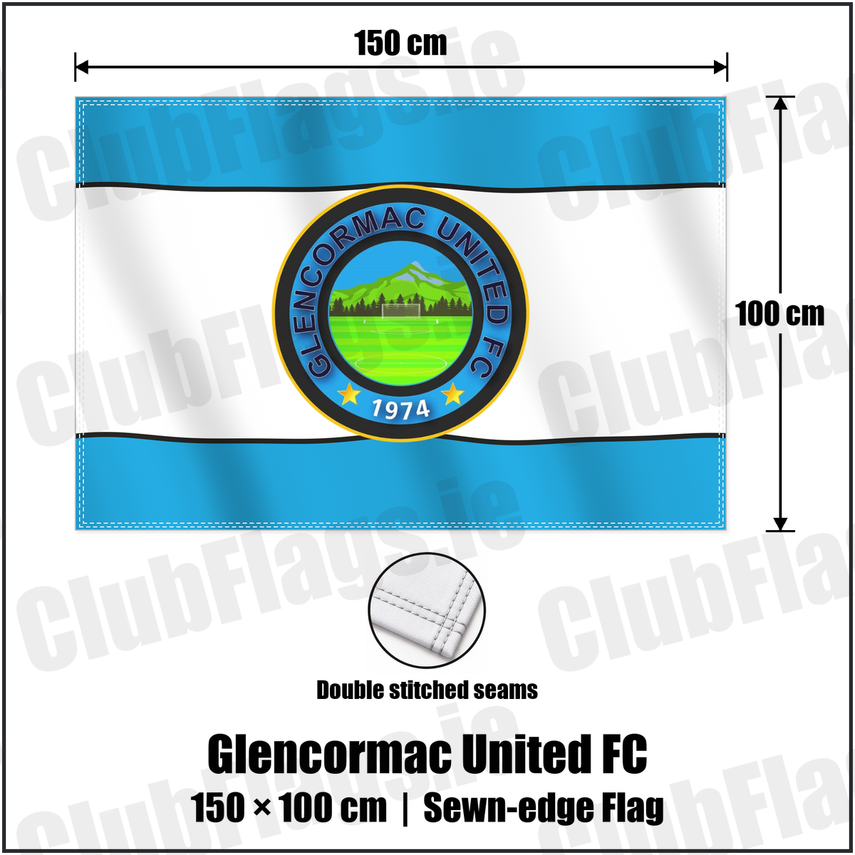 Glencormac United FC 100cm x 150cm Flag (sewn on the edges) with the club crest and colours, Wicklow Football - ClubFlags.ie