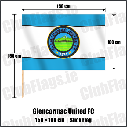 Glencormac United FC 100cm x 150cm Stick Flag with the club crest and colours, Wicklow Football - ClubFlags.ie