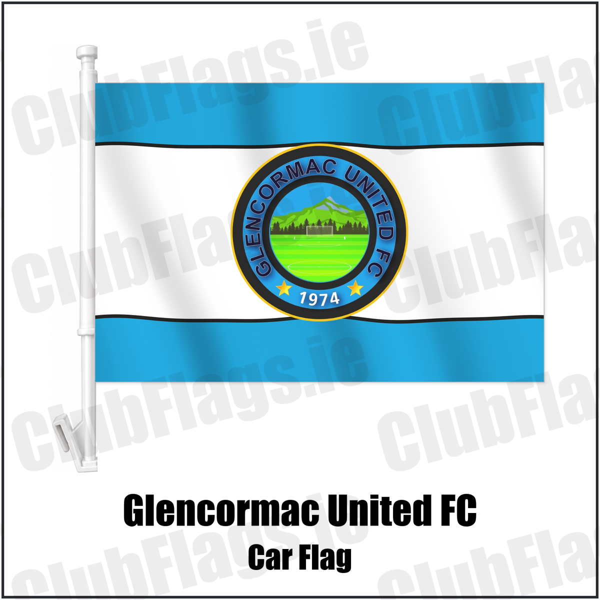 Glencormac United FC Car Flag with the club crest and colours, Wicklow Football - ClubFlags.ie