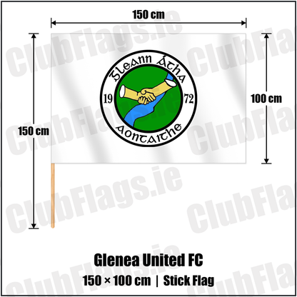 Glenea United FC 100cm x 150cm Stick Flag with the club crest and colours, Donegal Football - ClubFlags.ie