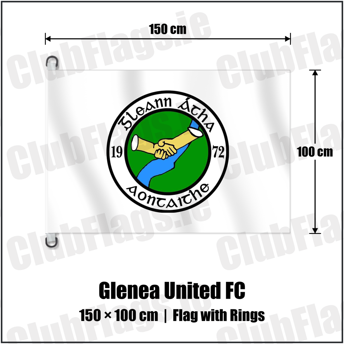 Glenea United FC 150cm x 100cm Flag Pole Flag with Rings with the club crest and colours, Donegal Football - ClubFlags.ie