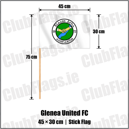 Glenea United FC 30cm x 45cm Stick Flag with the club crest and colours, Donegal Football - ClubFlags.ie