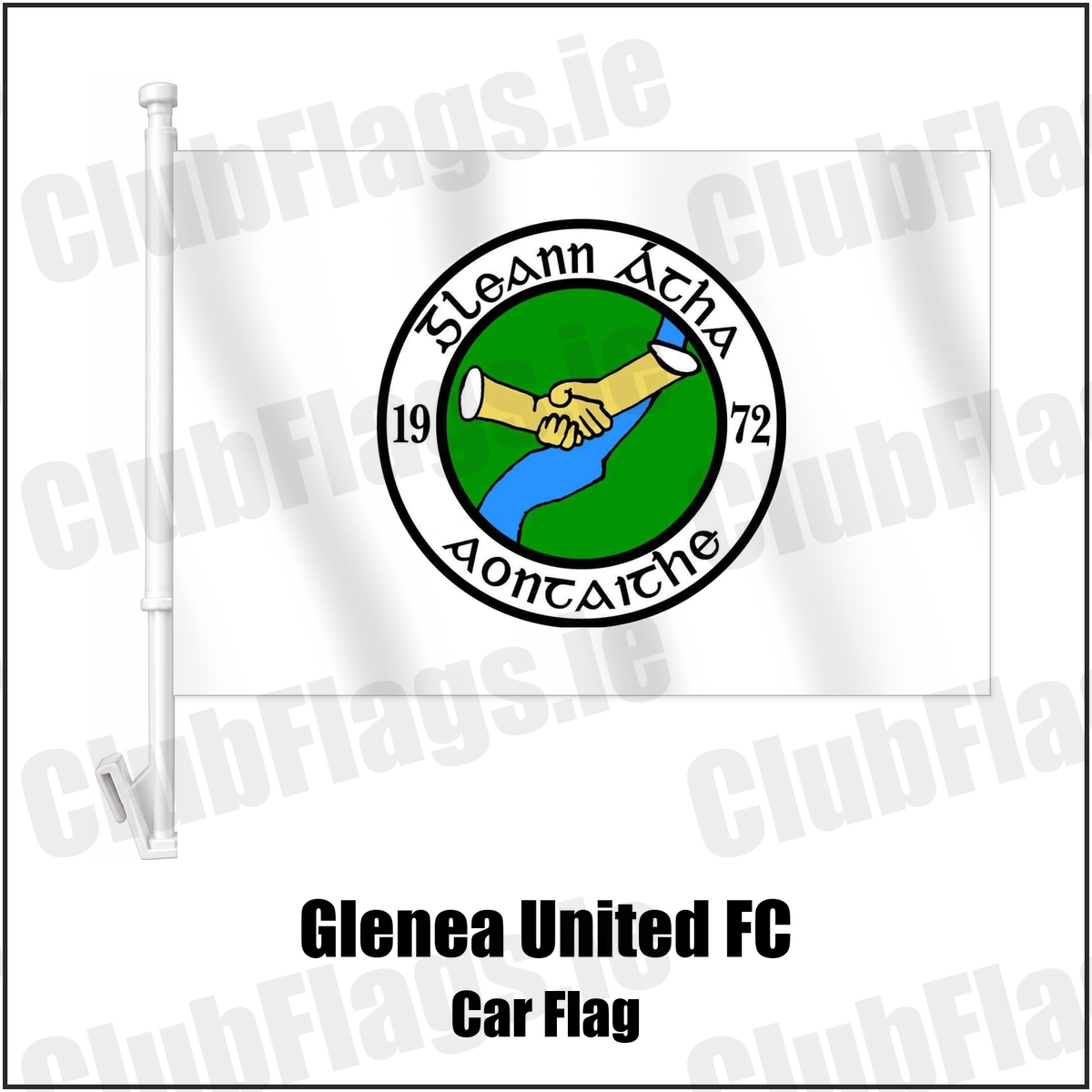 Glenea United FC Car Flag with the club crest and colours, Donegal Football - ClubFlags.ie