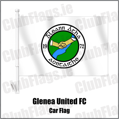 Glenea United FC Car Flag with the club crest and colours, Donegal Football - ClubFlags.ie