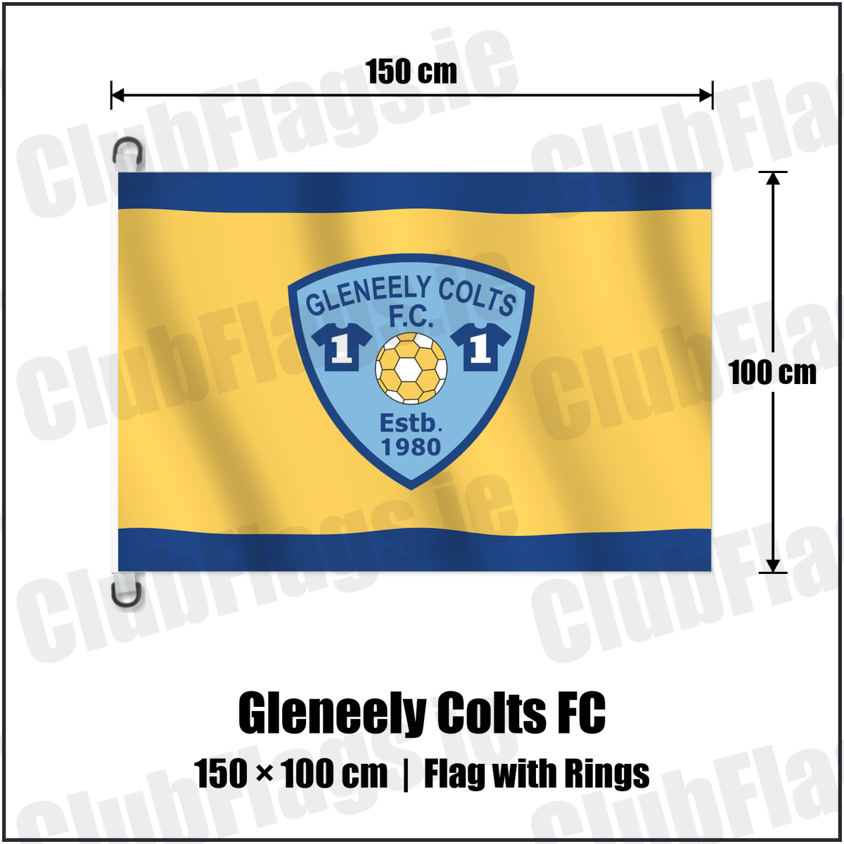 Gleneely Colts FC 150cm x 100cm Flag Pole Flag with Rings with the club crest and colours, Donegal Football - ClubFlags.ie