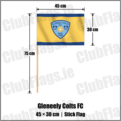 Gleneely Colts FC 30cm x 45cm Stick Flag with the club crest and colours, Donegal Football - ClubFlags.ie