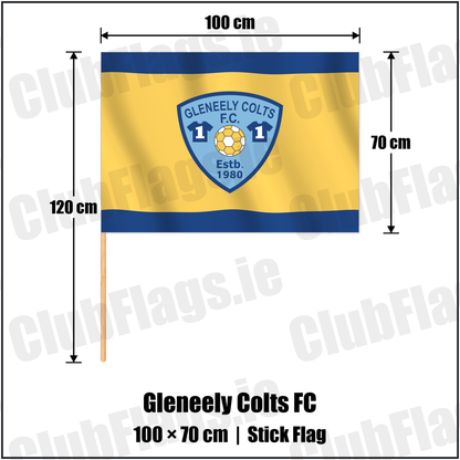 Gleneely Colts FC 70cm x 100cm Stick Flag with the club crest and colours, Donegal Football - ClubFlags.ie