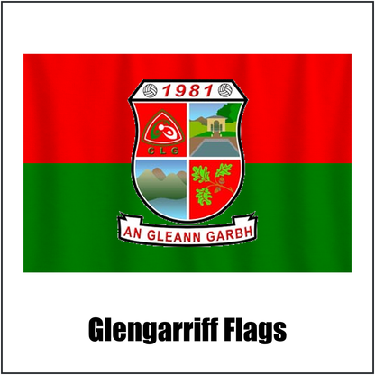 Glengarriff Flags, featuring the club crest and red and green colours; County Cork GAA. ClubFlags.ie.