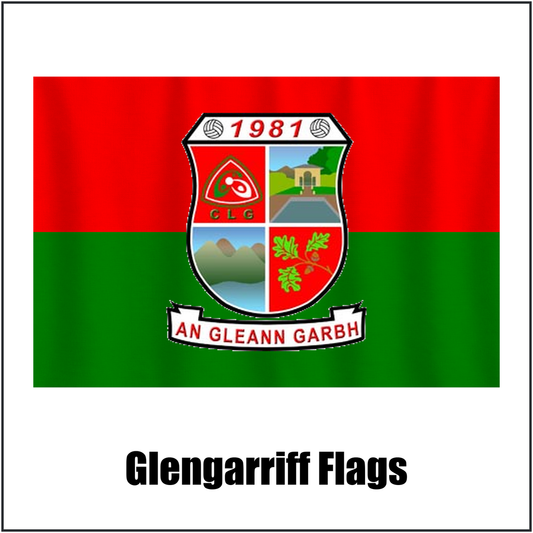 Glengarriff Flags, featuring the club crest and red and green colours; County Cork GAA. ClubFlags.ie.