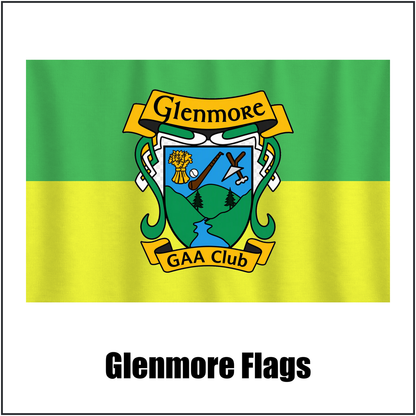 Glenmore Flags, featuring the club crest and green and gold colours; County Kilkenny GAA. ClubFlags.ie.