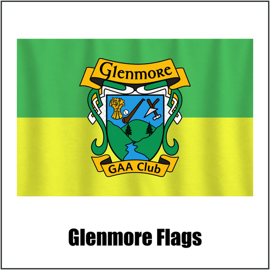Glenmore Flags, featuring the club crest and green and gold colours; County Kilkenny GAA. ClubFlags.ie.