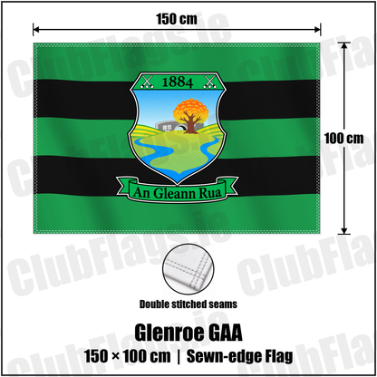 Glenroe GAA 100cm x 150cm Flag (sewn on the edges) with the club crest and colours, Limerick GAA - ClubFlags.ie