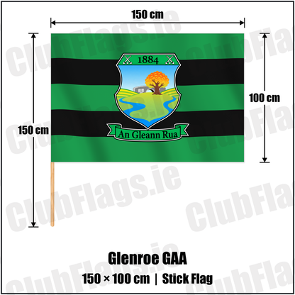 Glenroe GAA 100cm x 150cm Stick Flag with the club crest and colours, Limerick GAA - ClubFlags.ie