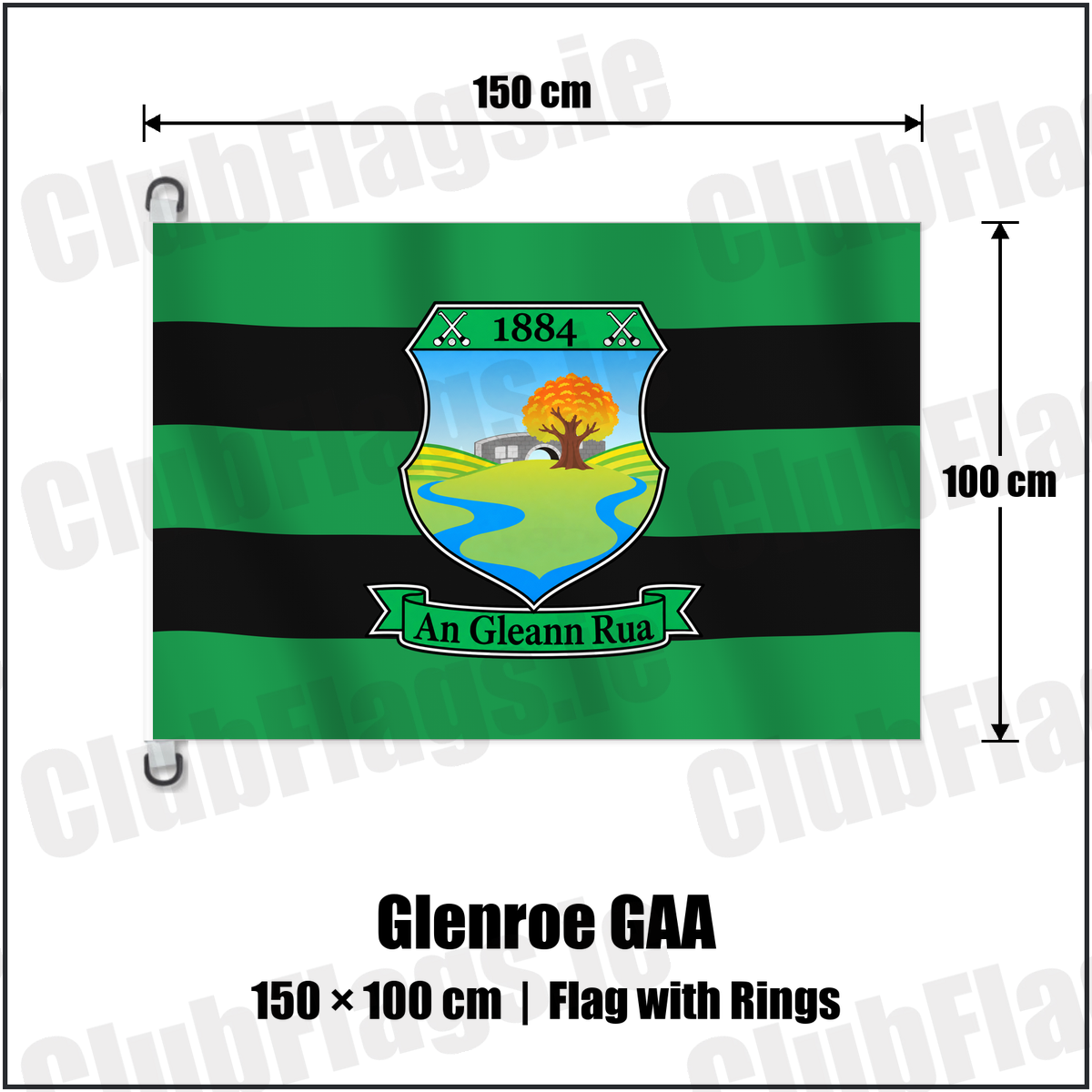 Glenroe GAA 150cm x 100cm Flag Pole Flag with Rings with the club crest and colours, Limerick GAA - ClubFlags.ie