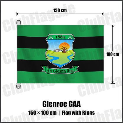 Glenroe GAA 150cm x 100cm Flag Pole Flag with Rings with the club crest and colours, Limerick GAA - ClubFlags.ie