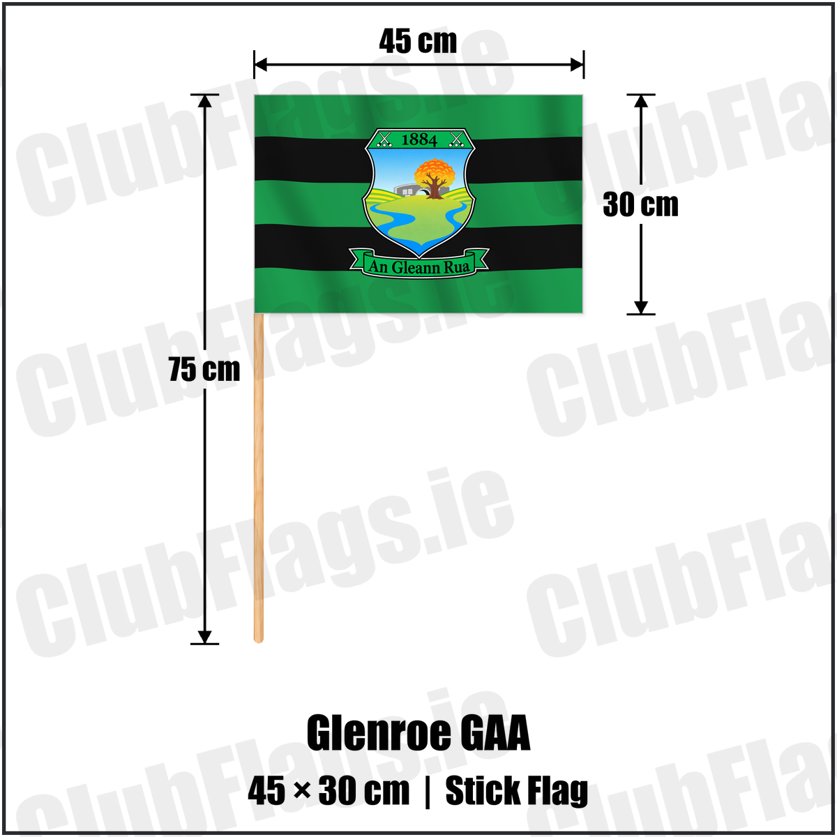 Glenroe GAA 30cm x 45cm Stick Flag with the club crest and colours, Limerick GAA - ClubFlags.ie