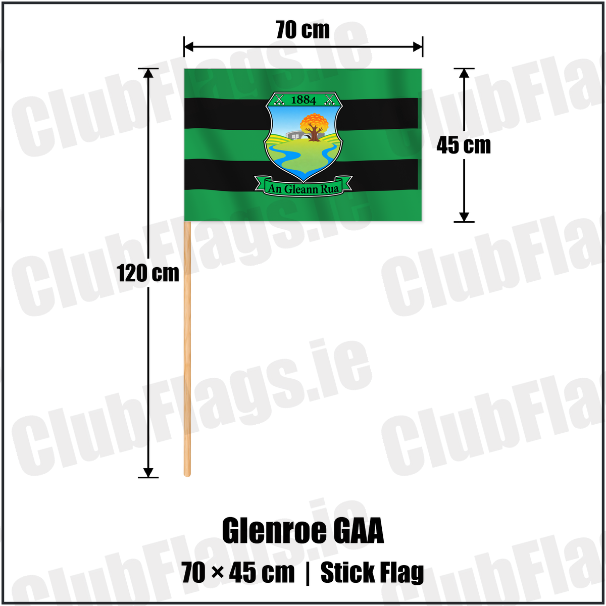 Glenroe GAA 45cm x 70cm Stick Flag with the club crest and colours, Limerick GAA - ClubFlags.ie