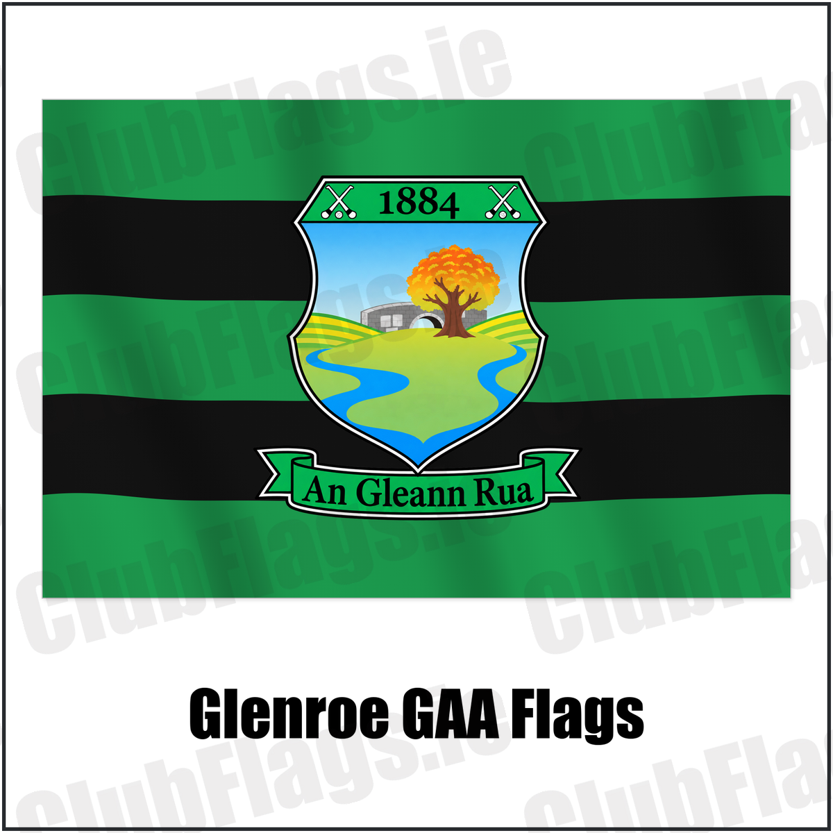Glenroe GAA Flags with the club crest and colours, Limerick GAA - ClubFlags.ie