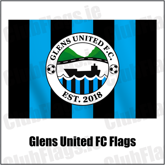 Glens United FC Flags with the club crest and colours, Antrim Football - ClubFlags.ie