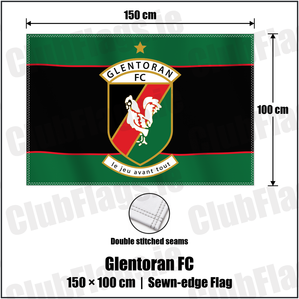 Glentoran FC 100cm x 150cm Flag (sewn on the edges) with the club crest and colours, Down Football - ClubFlags.ie