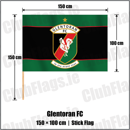 Glentoran FC 100cm x 150cm Stick Flag with the club crest and colours, Down Football - ClubFlags.ie