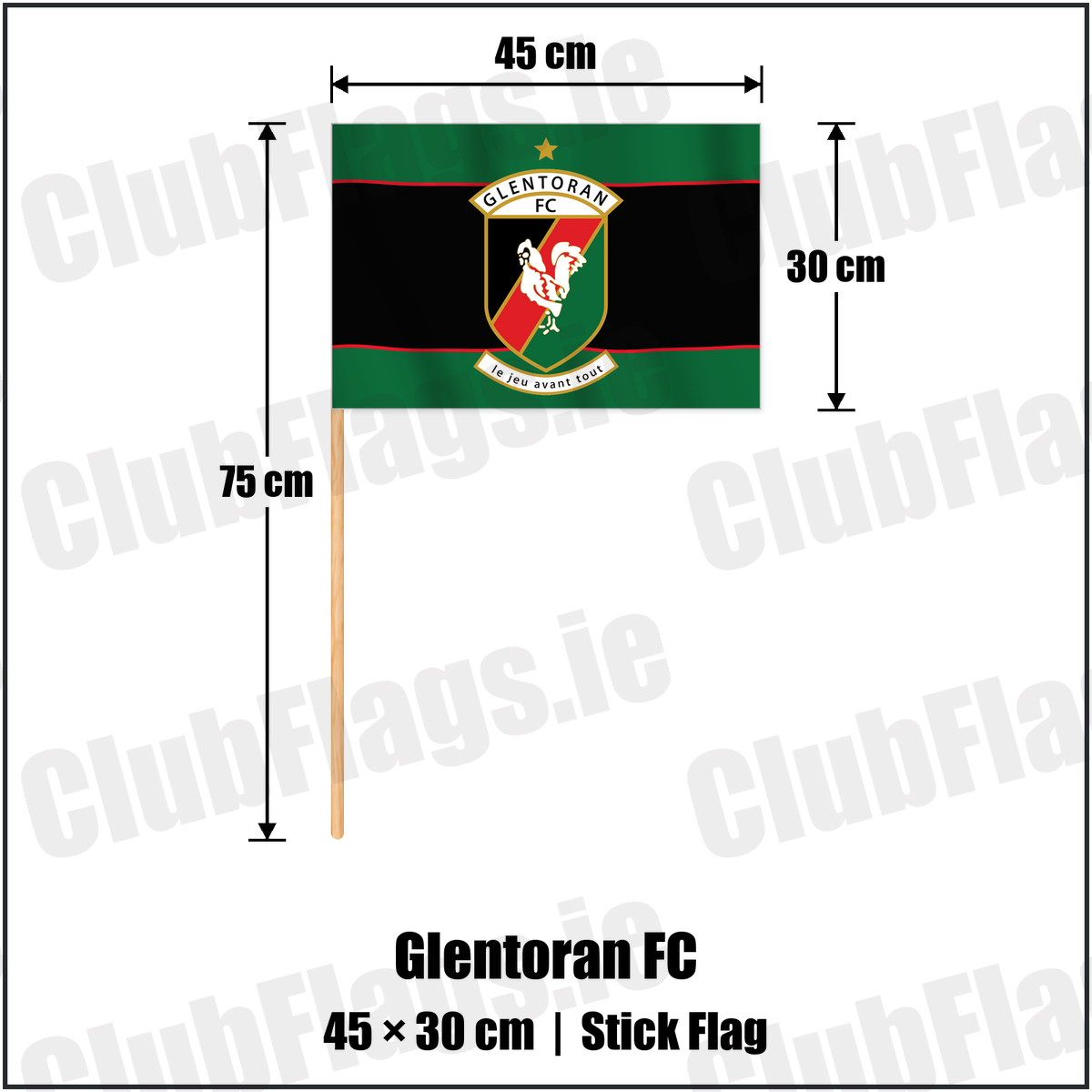Glentoran FC 30cm x 45cm Stick Flag with the club crest and colours, Down Football - ClubFlags.ie