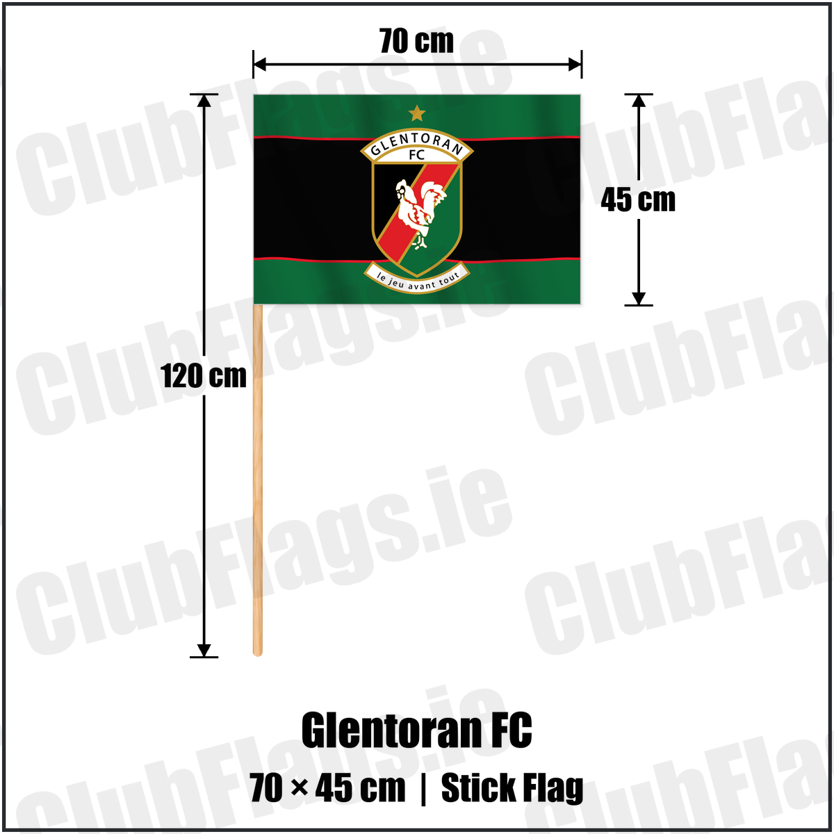 Glentoran FC 45cm x 70cm Stick Flag with the club crest and colours, Down Football - ClubFlags.ie