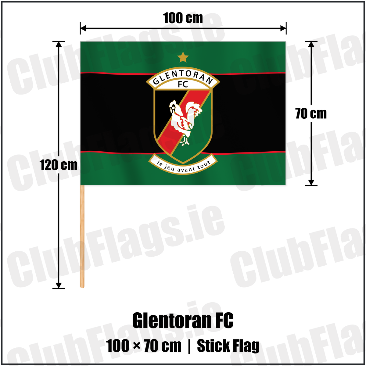 Glentoran FC 70cm x 100cm Stick Flag with the club crest and colours, Down Football - ClubFlags.ie