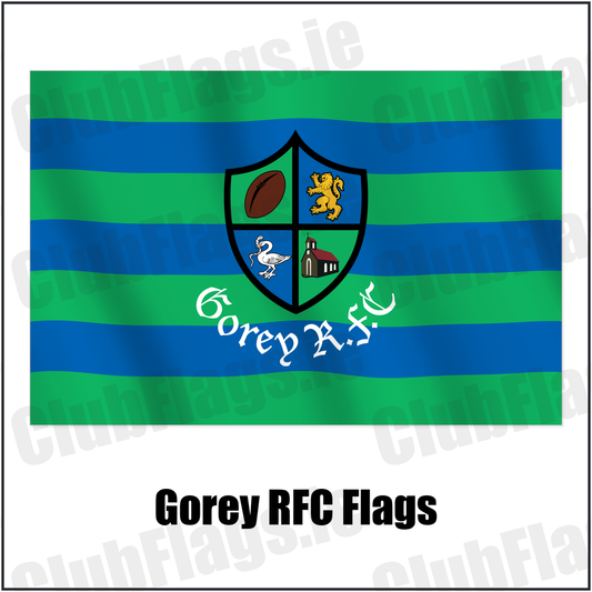 Gorey RFC Flags with the club crest and colours, Wexford Rugby - ClubFlags.ie