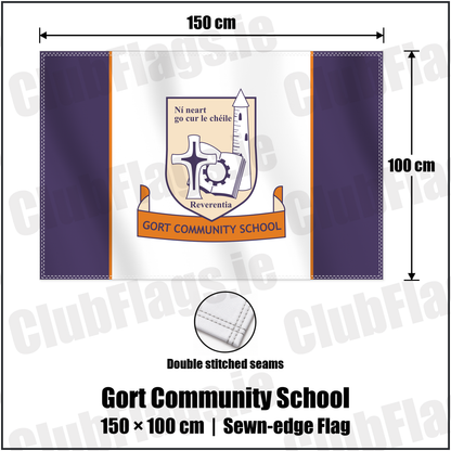 Gort Community School 100cm x 150cm Flag (sewn on the edges) with the club crest and colours, Galway GAA - ClubFlags.ie