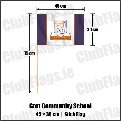 Gort Community School 30cm x 45cm Stick Flag with the club crest and colours, Galway GAA - ClubFlags.ie