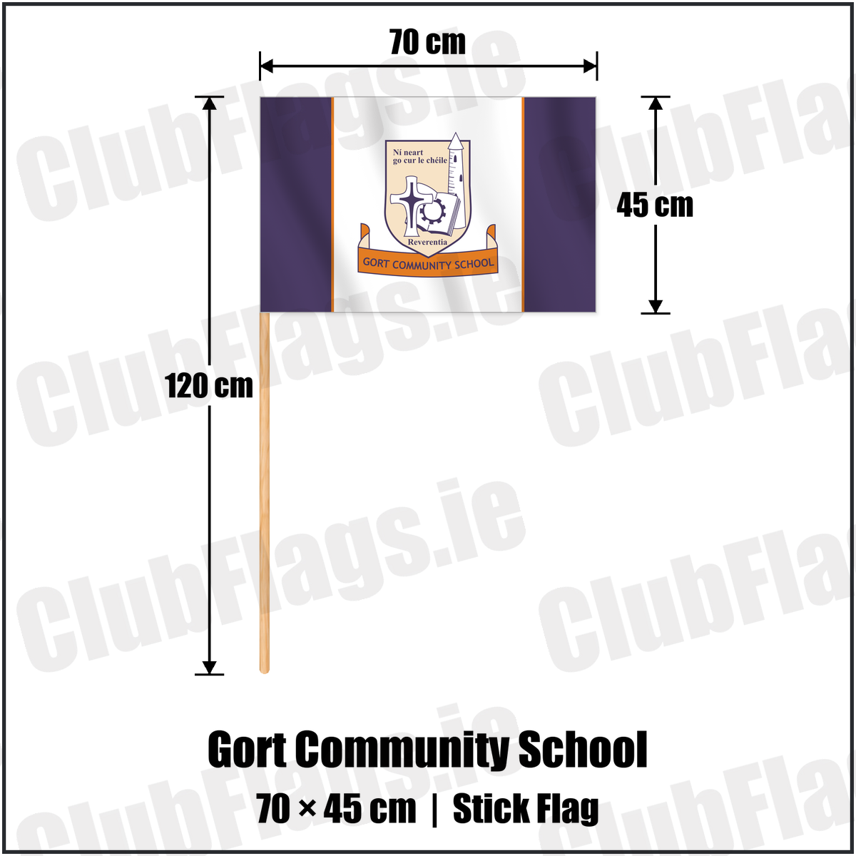 Gort Community School 45cm x 70cm Stick Flag with the club crest and colours, Galway GAA - ClubFlags.ie