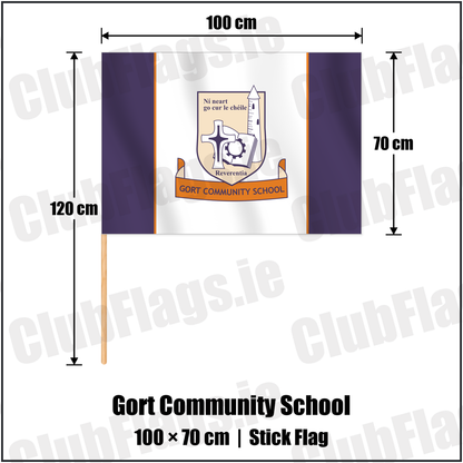 Gort Community School 70cm x 100cm Stick Flag with the club crest and colours, Galway GAA - ClubFlags.ie