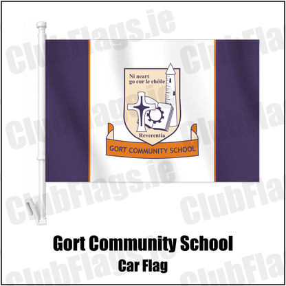 Gort Community School Car Flag with the club crest and colours, Galway GAA - ClubFlags.ie
