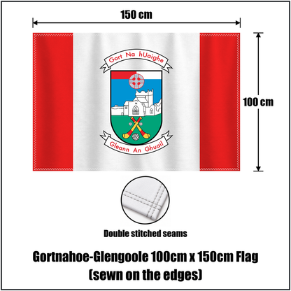 Gortnahoe-Glengoole 100cm x 150cm Flag (sewn on the edges), featuring the club crest and red and white colours; County Tipperary GAA. ClubFlags.ie.