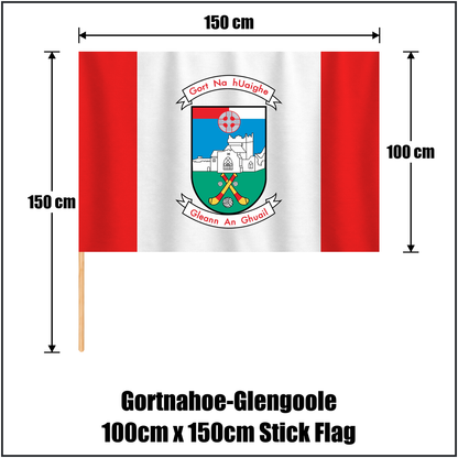 Gortnahoe-Glengoole 100cm x 150cm Stick Flag, featuring the club crest and red and white colours; County Tipperary GAA. ClubFlags.ie.