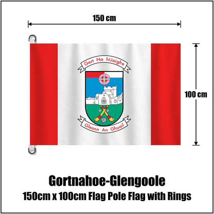 Gortnahoe-Glengoole 150cm x 100cm Flag Pole Flag with Rings, featuring the club crest and red and white colours; County Tipperary GAA. ClubFlags.ie.