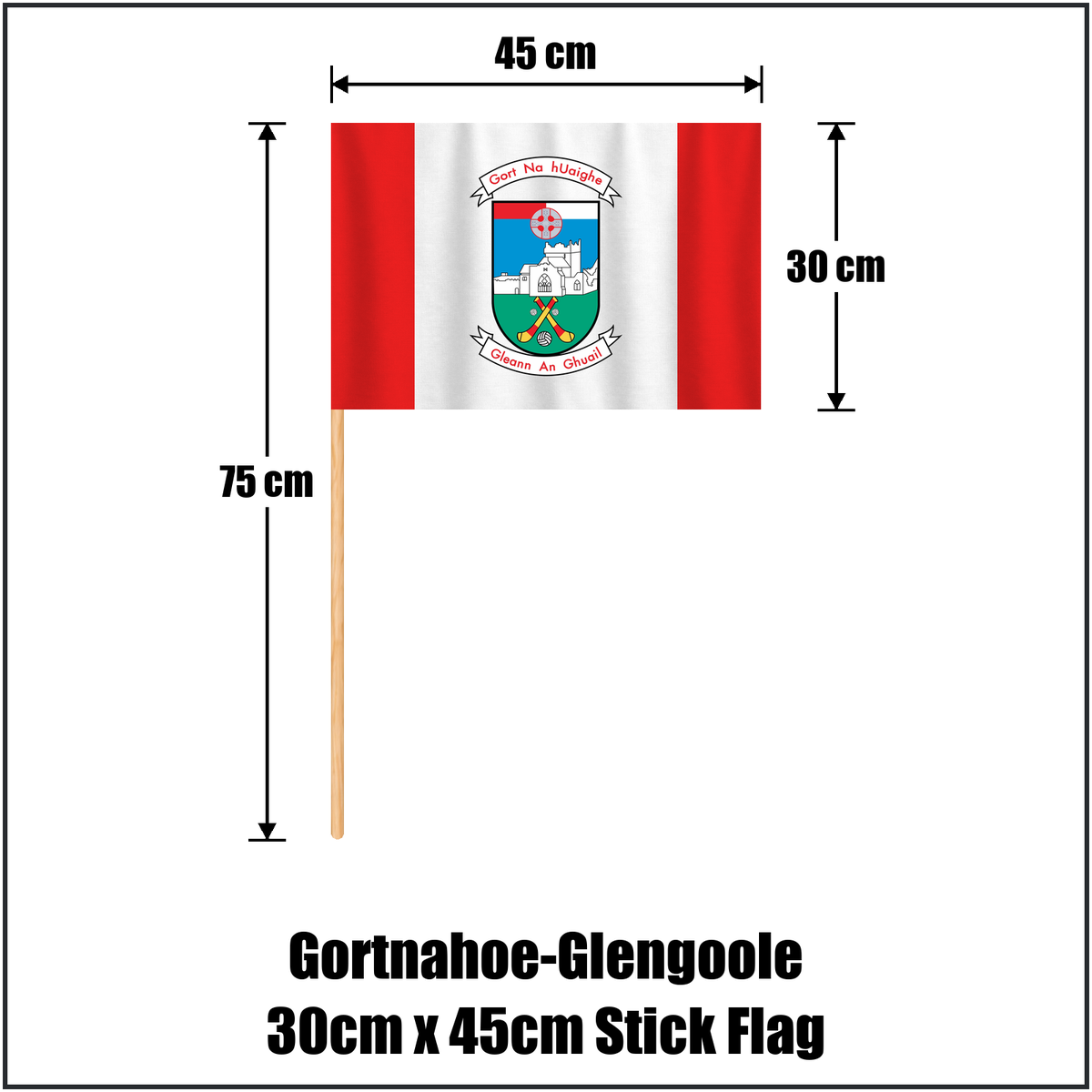 Gortnahoe-Glengoole 30cm x 45cm Stick Flag, featuring the club crest and red and white colours; County Tipperary GAA. ClubFlags.ie.