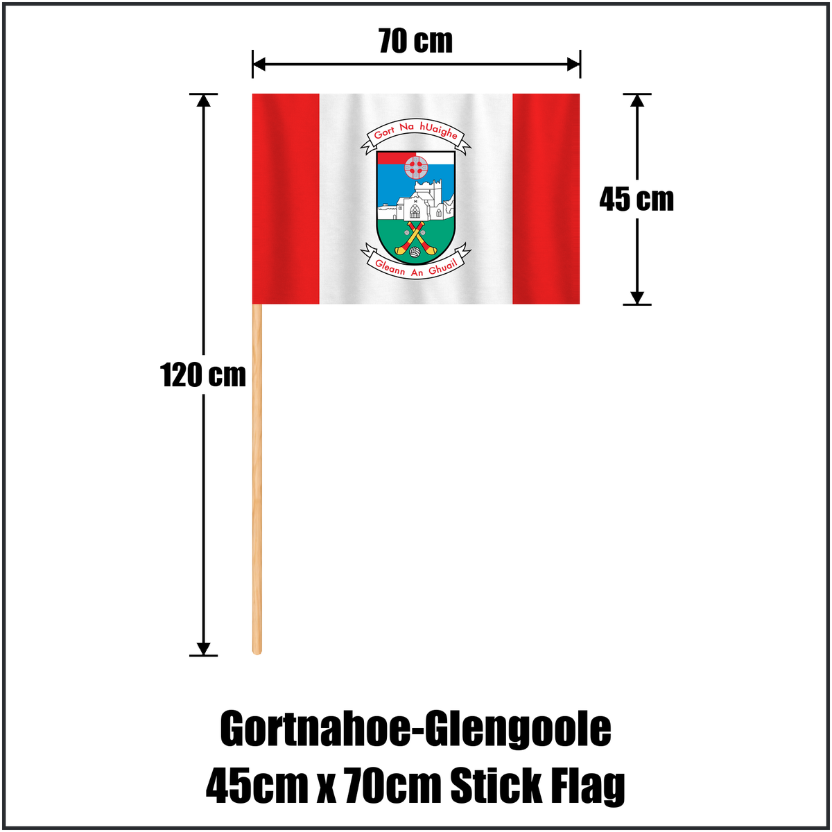 Gortnahoe-Glengoole 45cm x 70cm Stick Flag, featuring the club crest and red and white colours; County Tipperary GAA. ClubFlags.ie.
