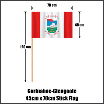 Gortnahoe-Glengoole 45cm x 70cm Stick Flag, featuring the club crest and red and white colours; County Tipperary GAA. ClubFlags.ie.