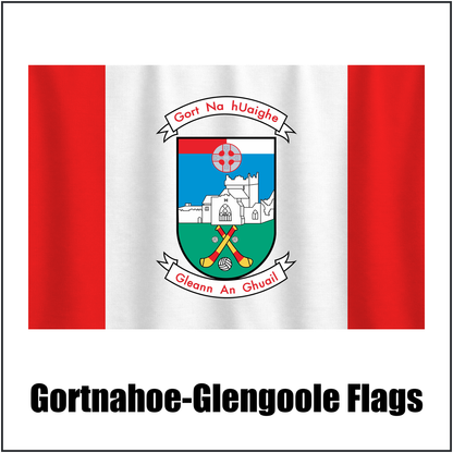 Gortnahoe-Glengoole Flags, featuring the club crest and red and white colours; County Tipperary GAA. ClubFlags.ie.