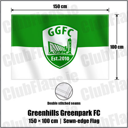 Greenhills Greenpark FC 100cm x 150cm Flag (sewn on the edges) with the verified club crest and colours, Dublin Football - ClubFlags.ie