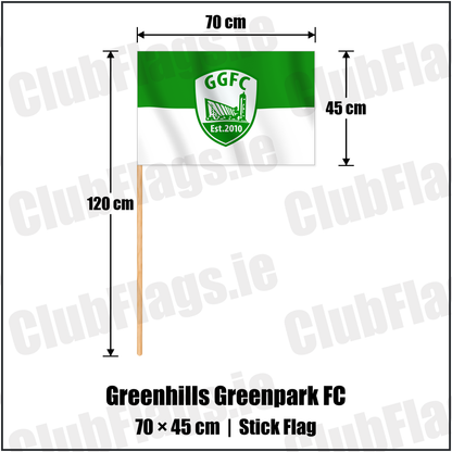 Greenhills Greenpark FC 45cm x 70cm Stick Flag with the verified club crest and colours, Dublin Football - ClubFlags.ie