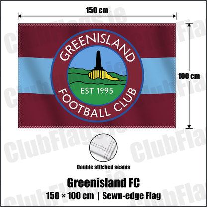 Greenisland FC 100cm x 150cm Flag (sewn on the edges) with the club crest and colours, Antrim Football - ClubFlags.ie
